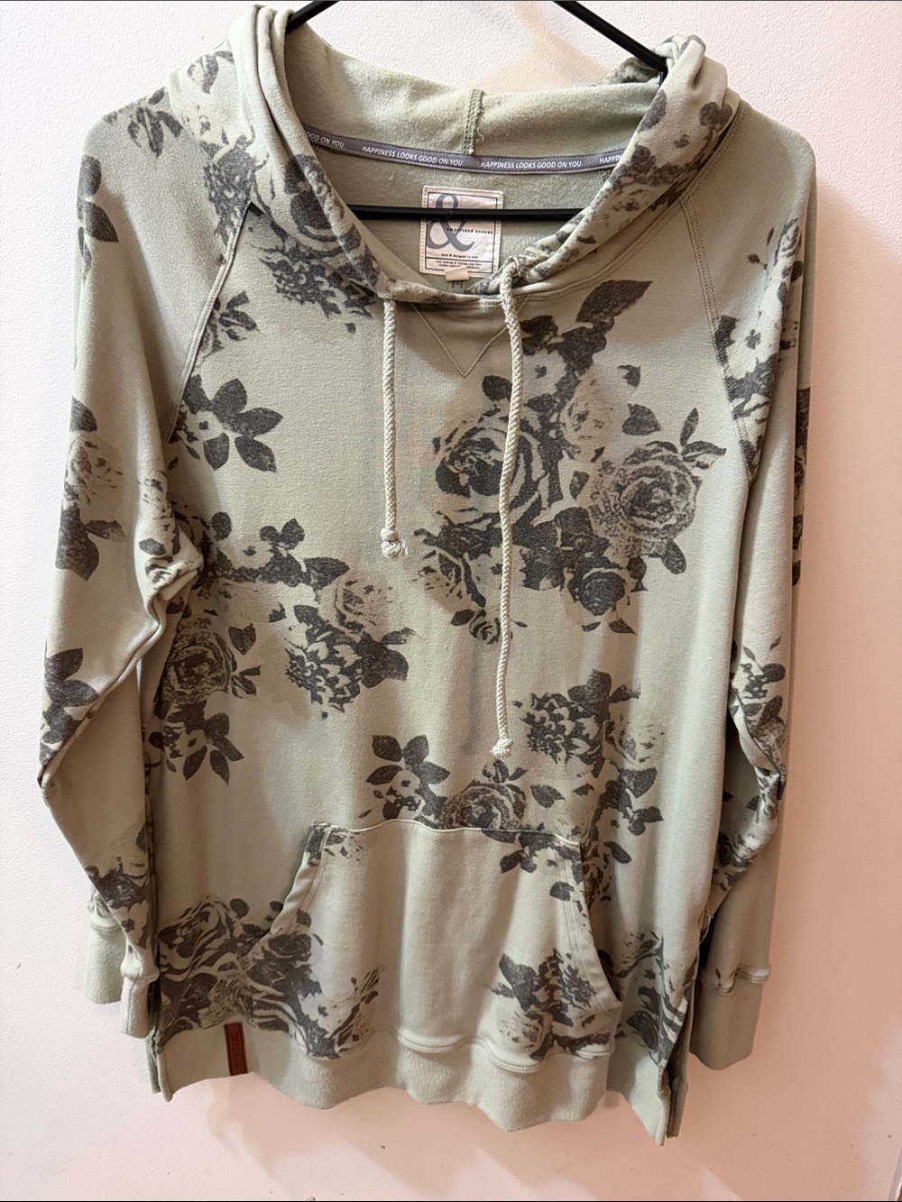 AMPERSAND AVE Olive Green Floral Drawstring Hoodie